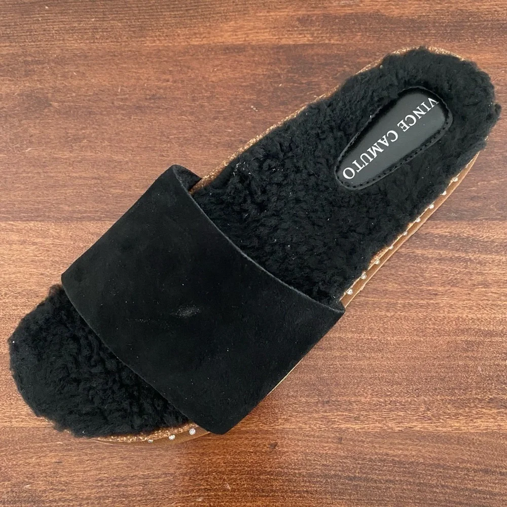 Vince Camuto Kanadial Black Verona Suede slipper Slide Sandal Size 8.5